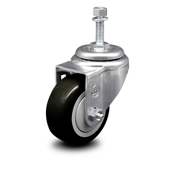 3 Inch Black Polyurethane Wheel Swivel 10mm Threaded Stem Caster SCC